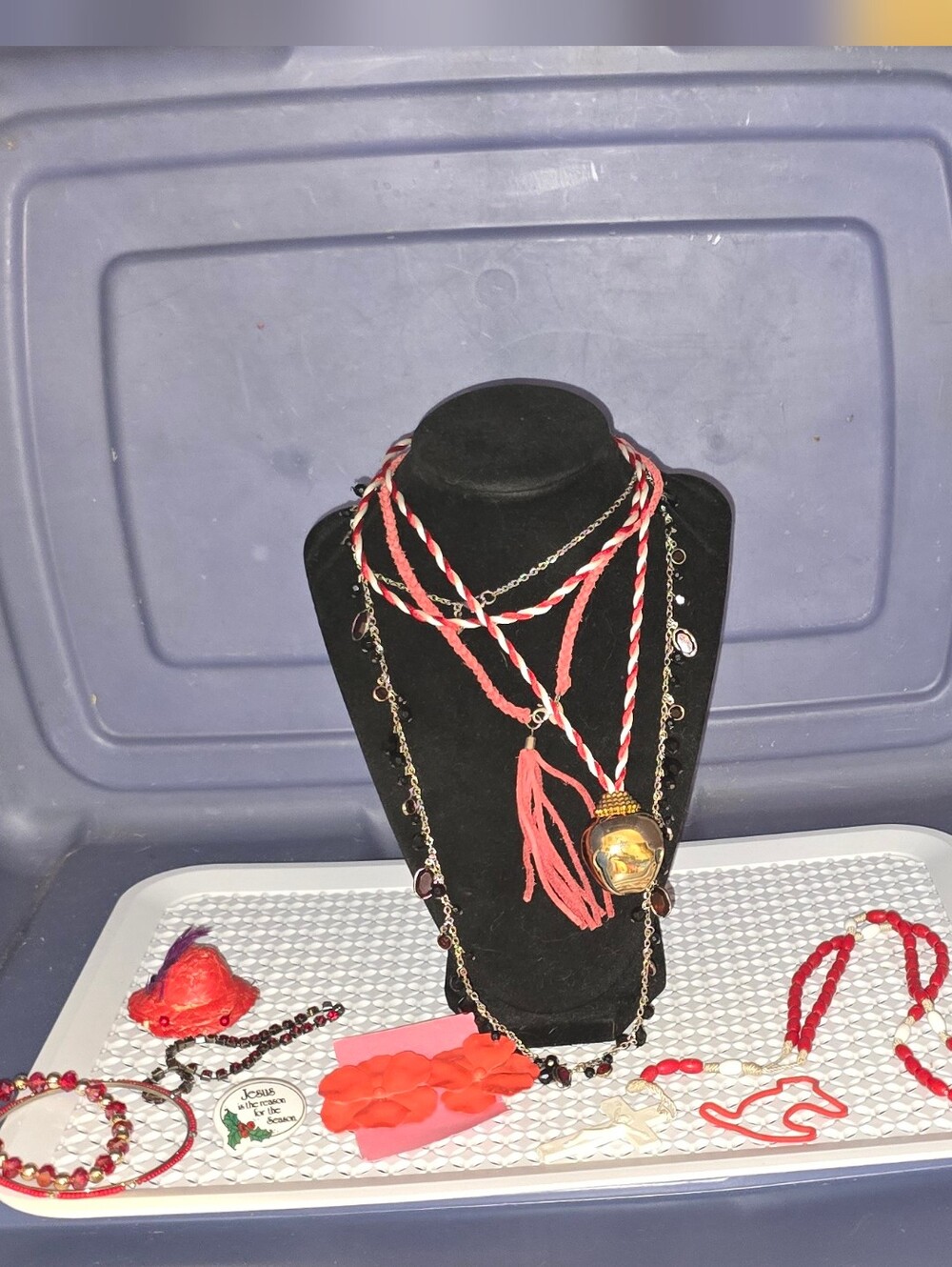 Accessorize Red and Gold Multi-Strand Tassel Necklace